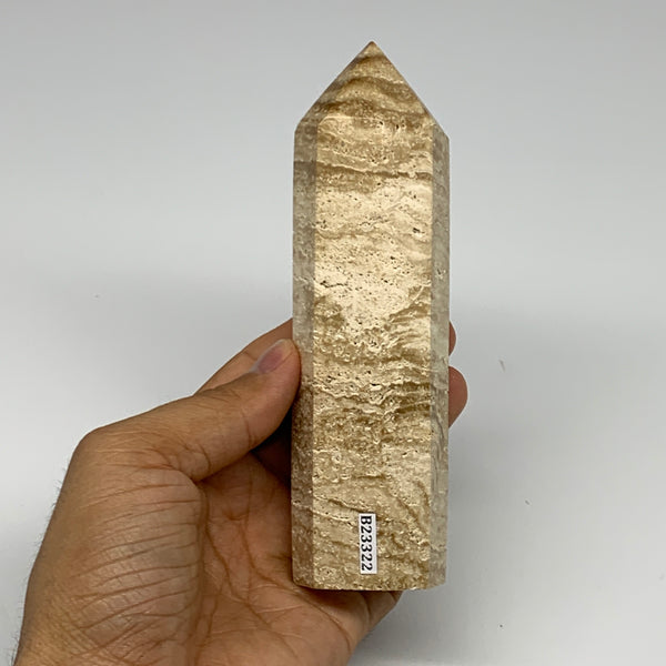 319g, 5.5"x1.5" Natural Chocolate Calcite Tower Point Obelisk Crystal, B23322