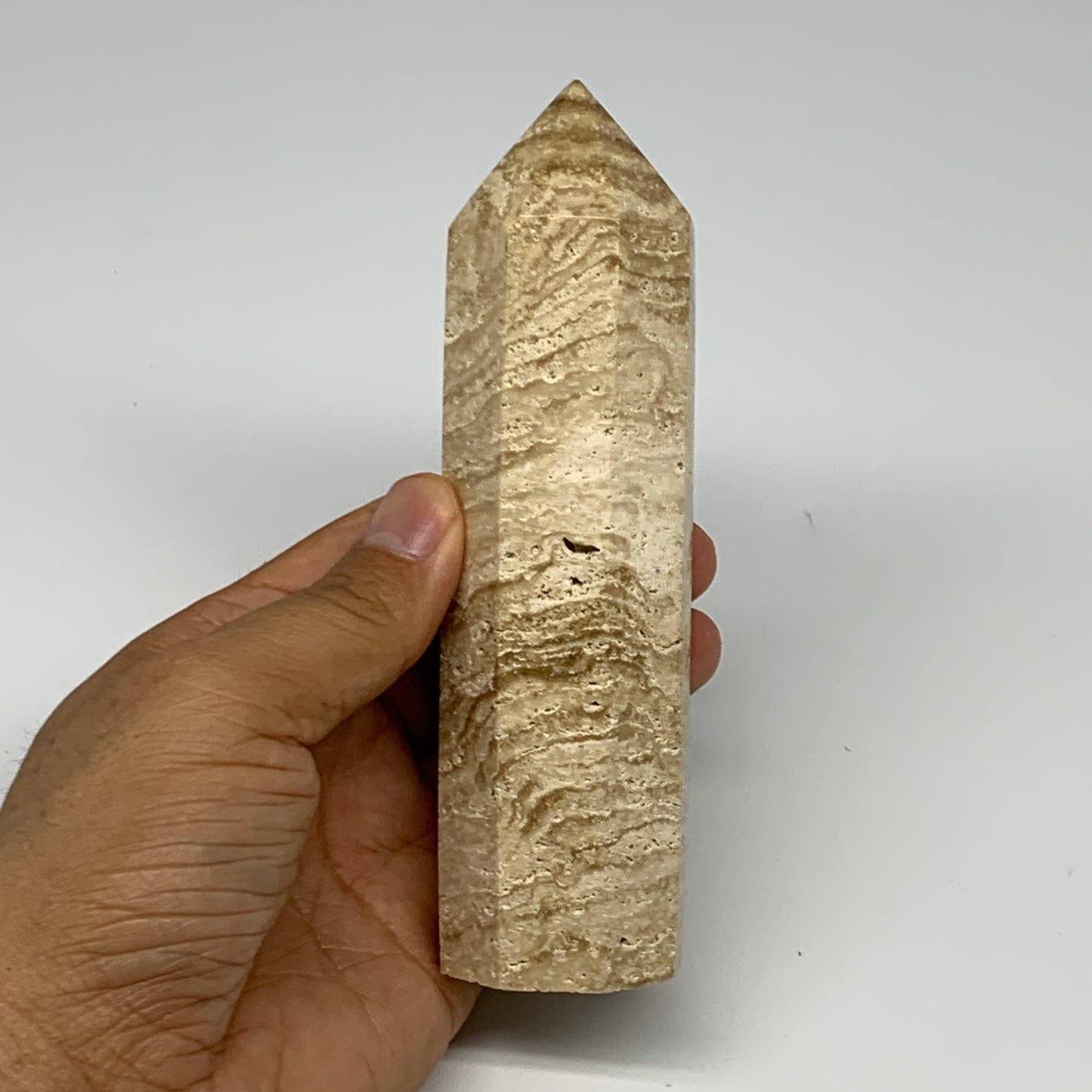 319g, 5.5"x1.5" Natural Chocolate Calcite Tower Point Obelisk Crystal, B23322