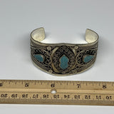 32.9g, 1.6" Turkmen Cuff Bracelet Tribal Small Marquise, Turquoise Inlay, B13588