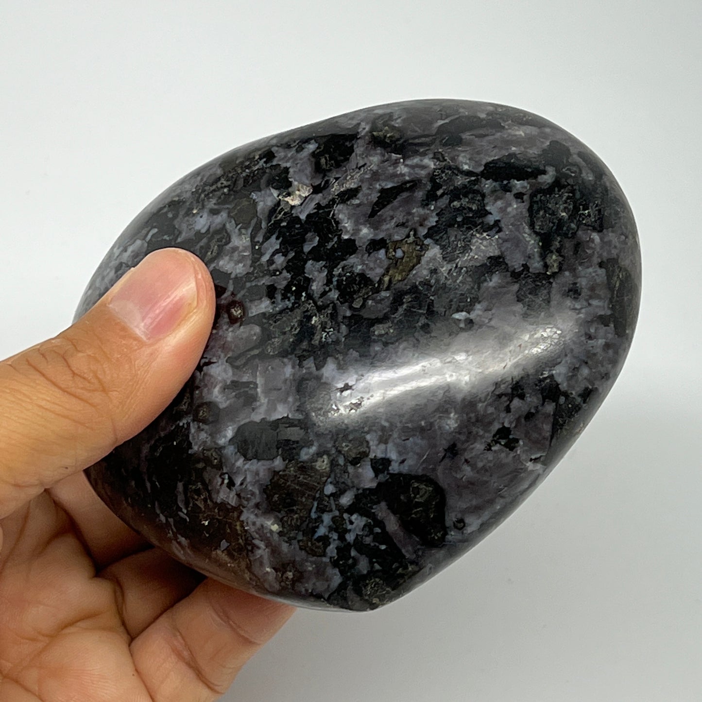 520g,3.4"x3.9"x1.5" Indigo Gabro Merlinite Heart Gemstone @Madagascar,B19912