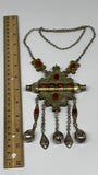 102.5g, 24" Vintage Turkmen Necklace Gold-Gilded Silver Rare Pendant, B14491