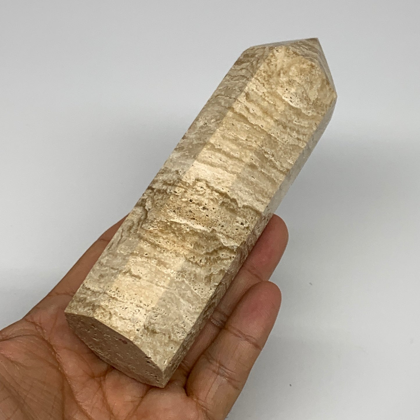 319g, 5.5"x1.5" Natural Chocolate Calcite Tower Point Obelisk Crystal, B23322