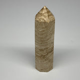 319g, 5.5"x1.5" Natural Chocolate Calcite Tower Point Obelisk Crystal, B23322