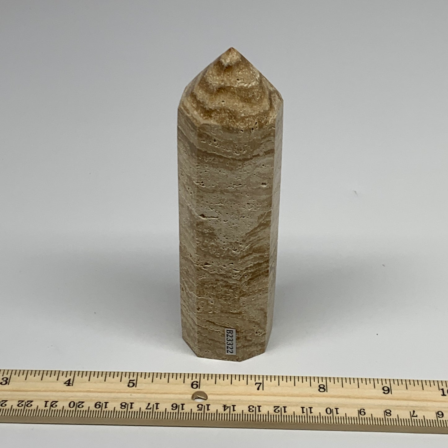 319g, 5.5"x1.5" Natural Chocolate Calcite Tower Point Obelisk Crystal, B23322