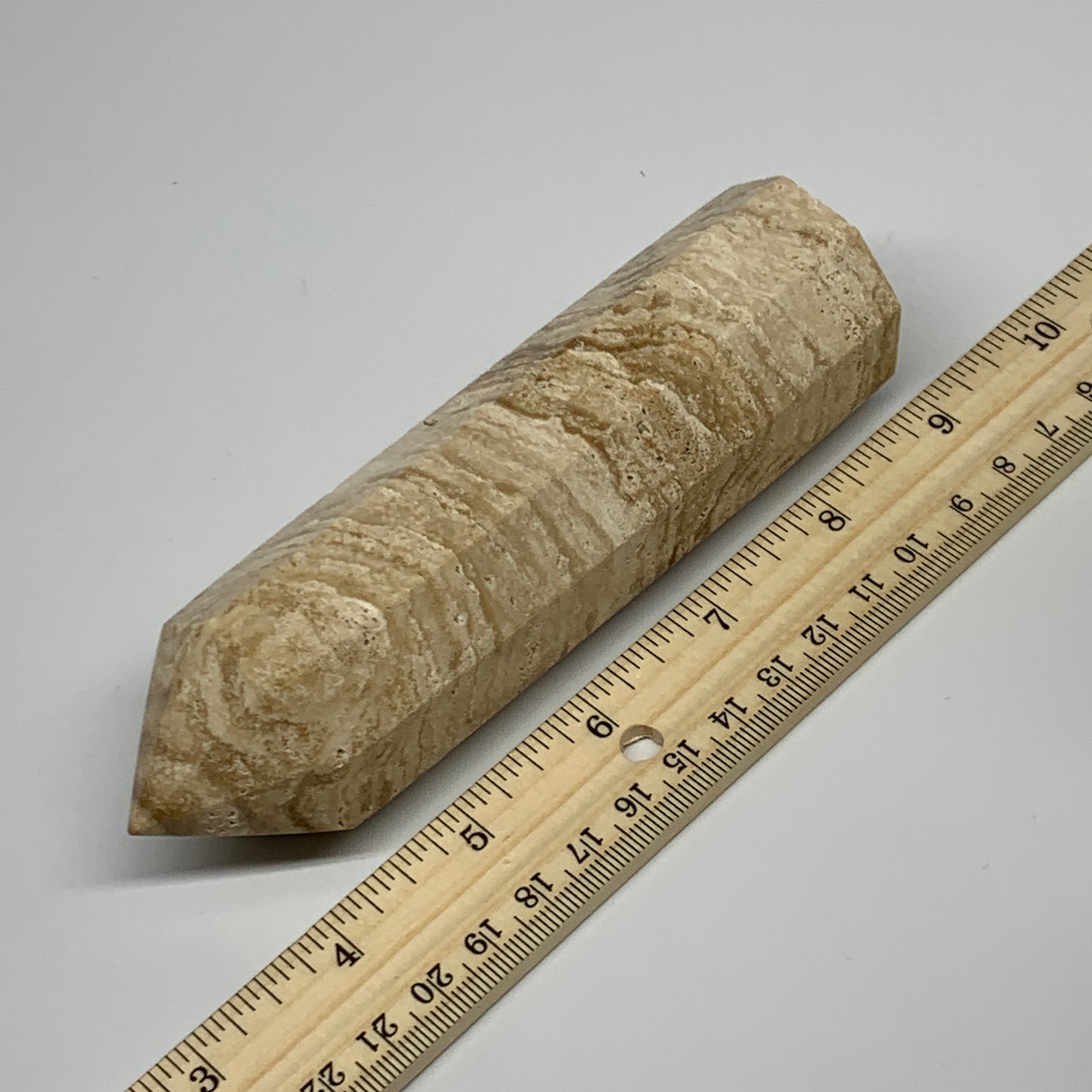 319g, 5.5"x1.5" Natural Chocolate Calcite Tower Point Obelisk Crystal, B23322