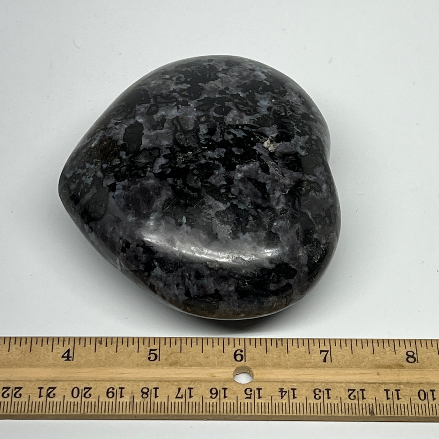 520g,3.4"x3.9"x1.5" Indigo Gabro Merlinite Heart Gemstone @Madagascar,B19912