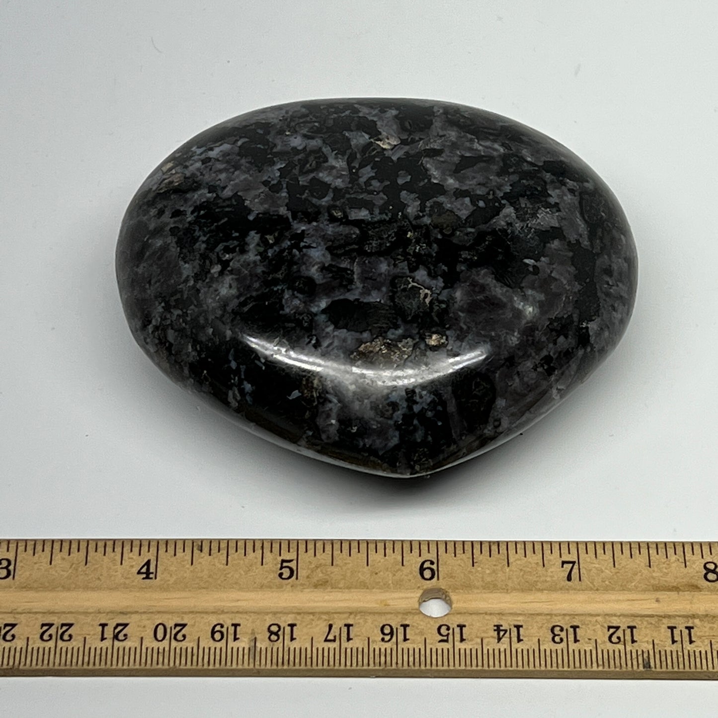 520g,3.4"x3.9"x1.5" Indigo Gabro Merlinite Heart Gemstone @Madagascar,B19912