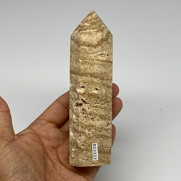 339.7g, 5.5"x1.5" Natural Chocolate Calcite Tower Point Obelisk Crystal, B23323