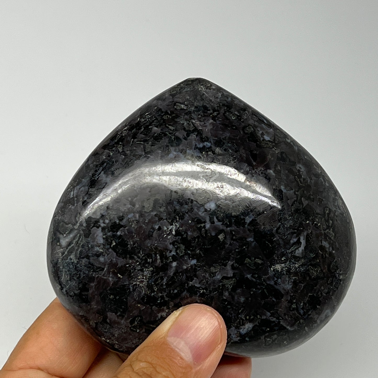 401.5g,3.4"x3.6"x1.3" Indigo Gabro Merlinite Heart Gemstone @Madagascar,B19913