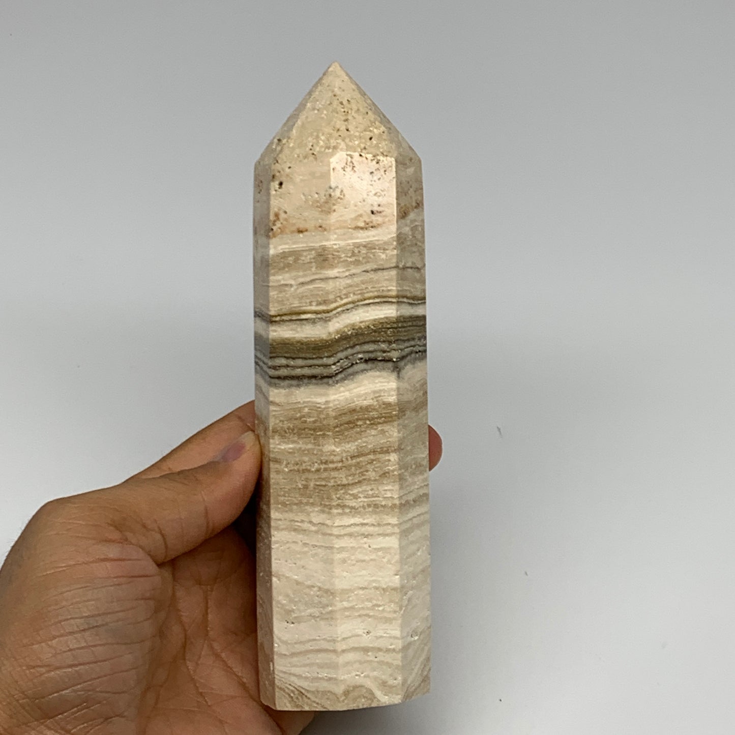 510g, 6.5"x1.6" Natural Chocolate Calcite Tower Point Obelisk Crystal, B23324
