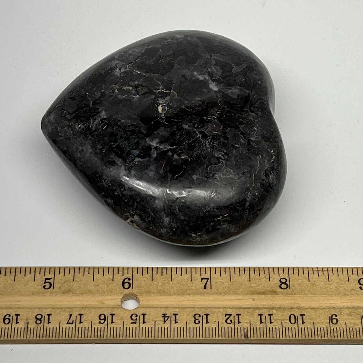 401.5g,3.4"x3.6"x1.3" Indigo Gabro Merlinite Heart Gemstone @Madagascar,B19913
