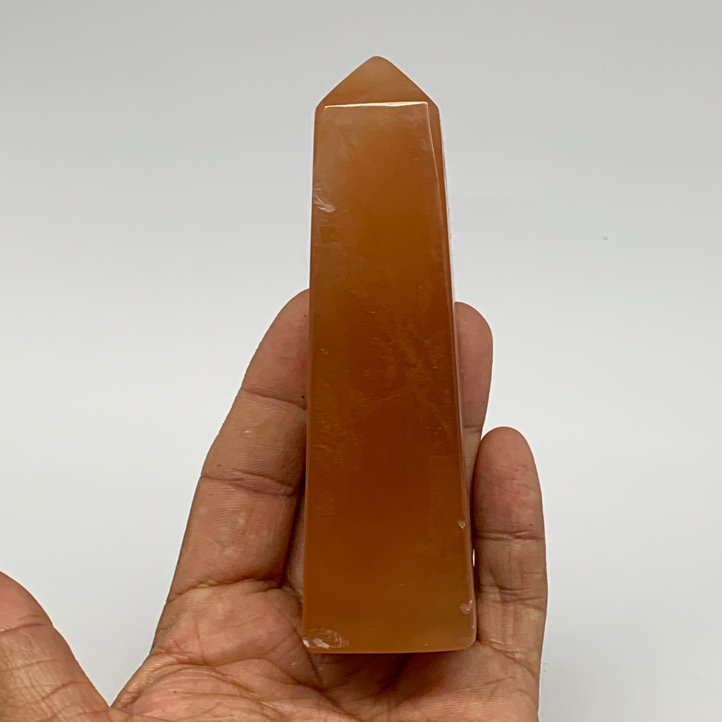 216.3g, 4.4"x1.3", Honey Calcite Point Tower Obelisk Crystal @Pakistan, B26140