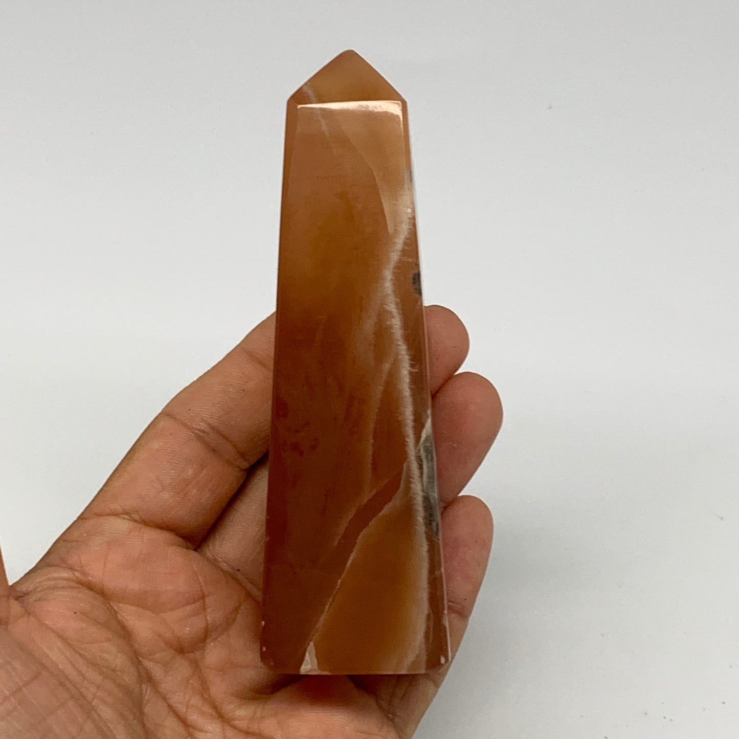 216.3g, 4.4"x1.3", Honey Calcite Point Tower Obelisk Crystal @Pakistan, B26140