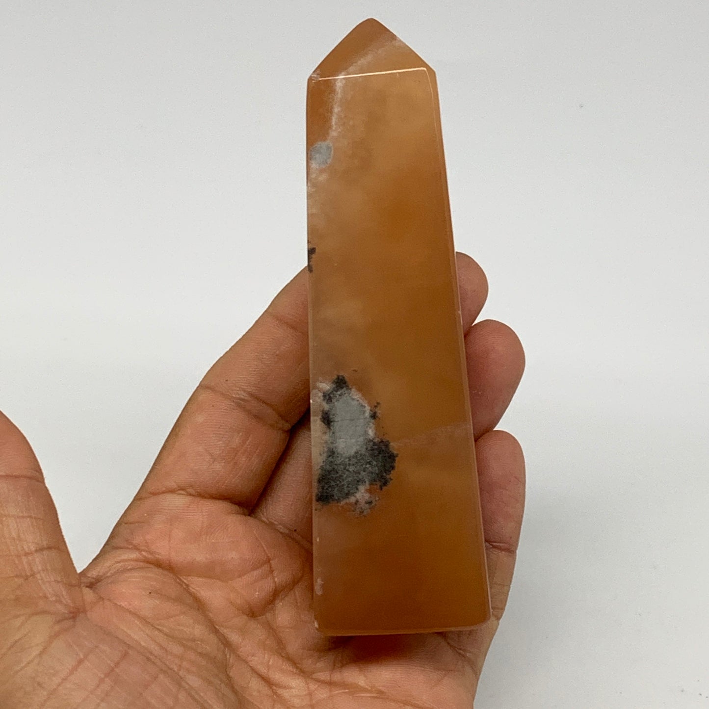 216.3g, 4.4"x1.3", Honey Calcite Point Tower Obelisk Crystal @Pakistan, B26140