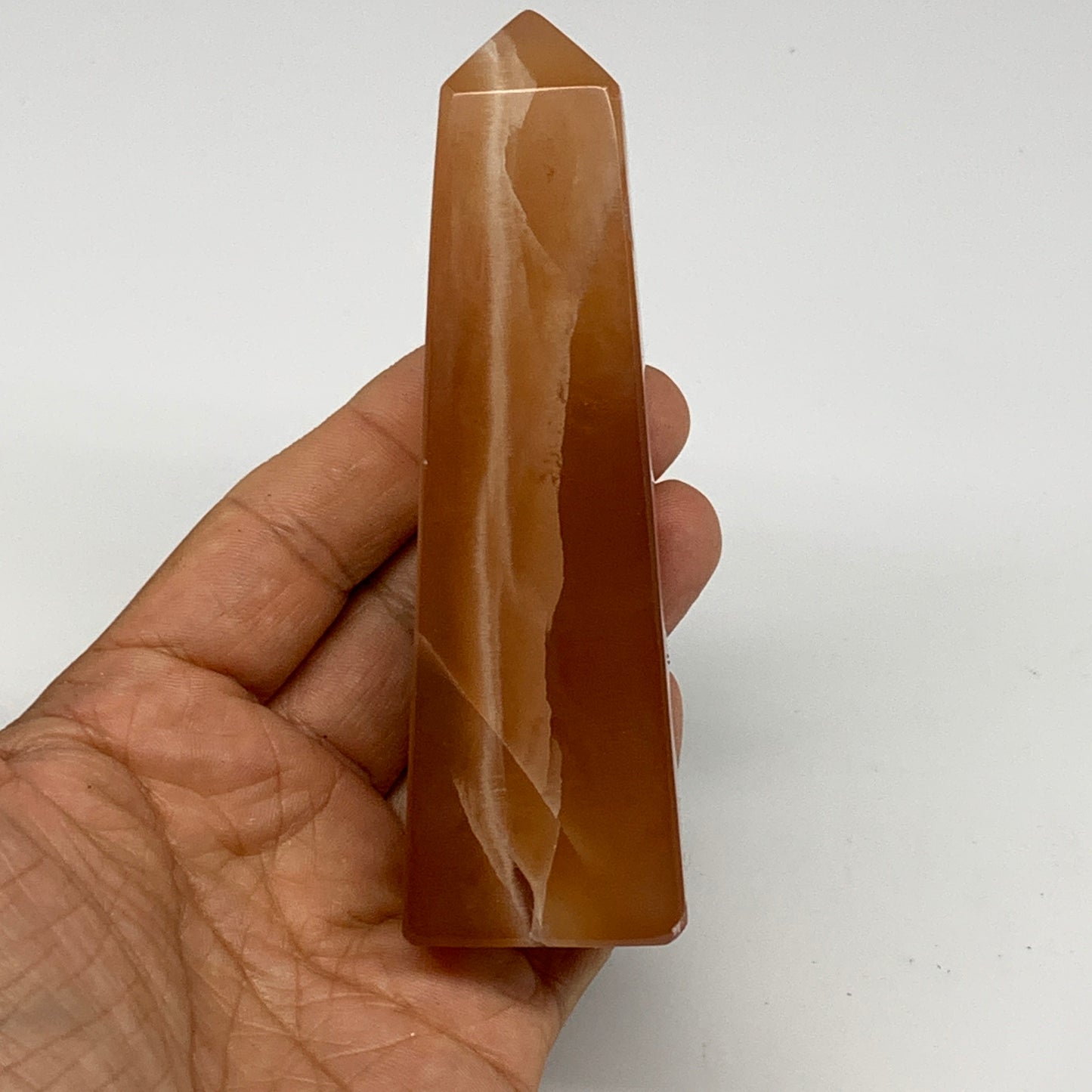 216.3g, 4.4"x1.3", Honey Calcite Point Tower Obelisk Crystal @Pakistan, B26140