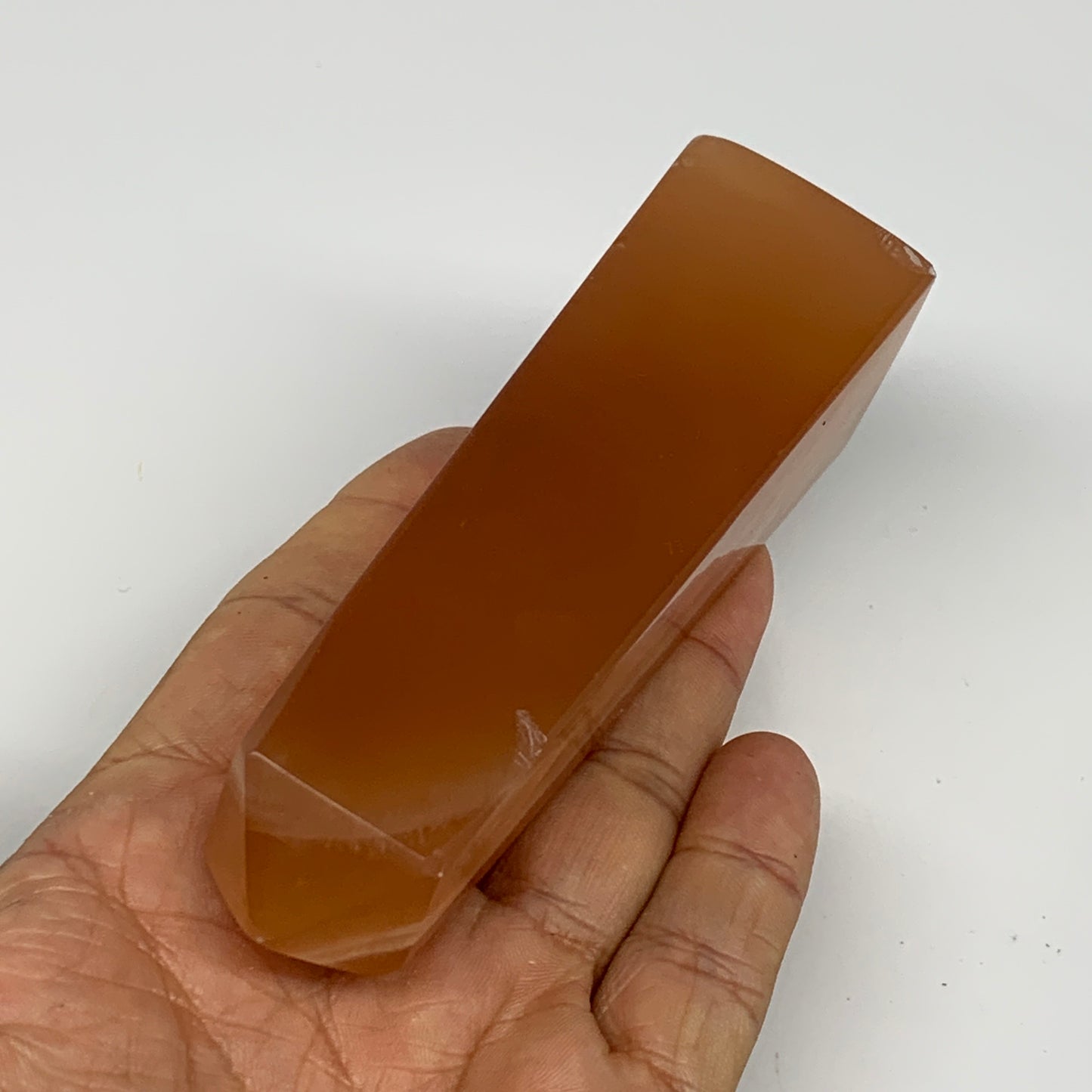 216.3g, 4.4"x1.3", Honey Calcite Point Tower Obelisk Crystal @Pakistan, B26140