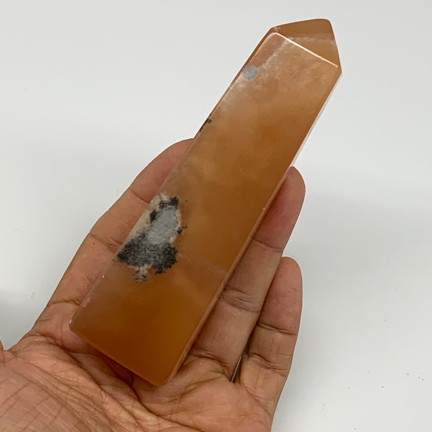 216.3g, 4.4"x1.3", Honey Calcite Point Tower Obelisk Crystal @Pakistan, B26140
