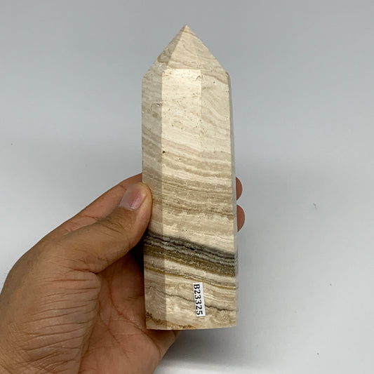 397.3g, 56"x1.7" Natural Chocolate Calcite Tower Point Obelisk Crystal, B23325