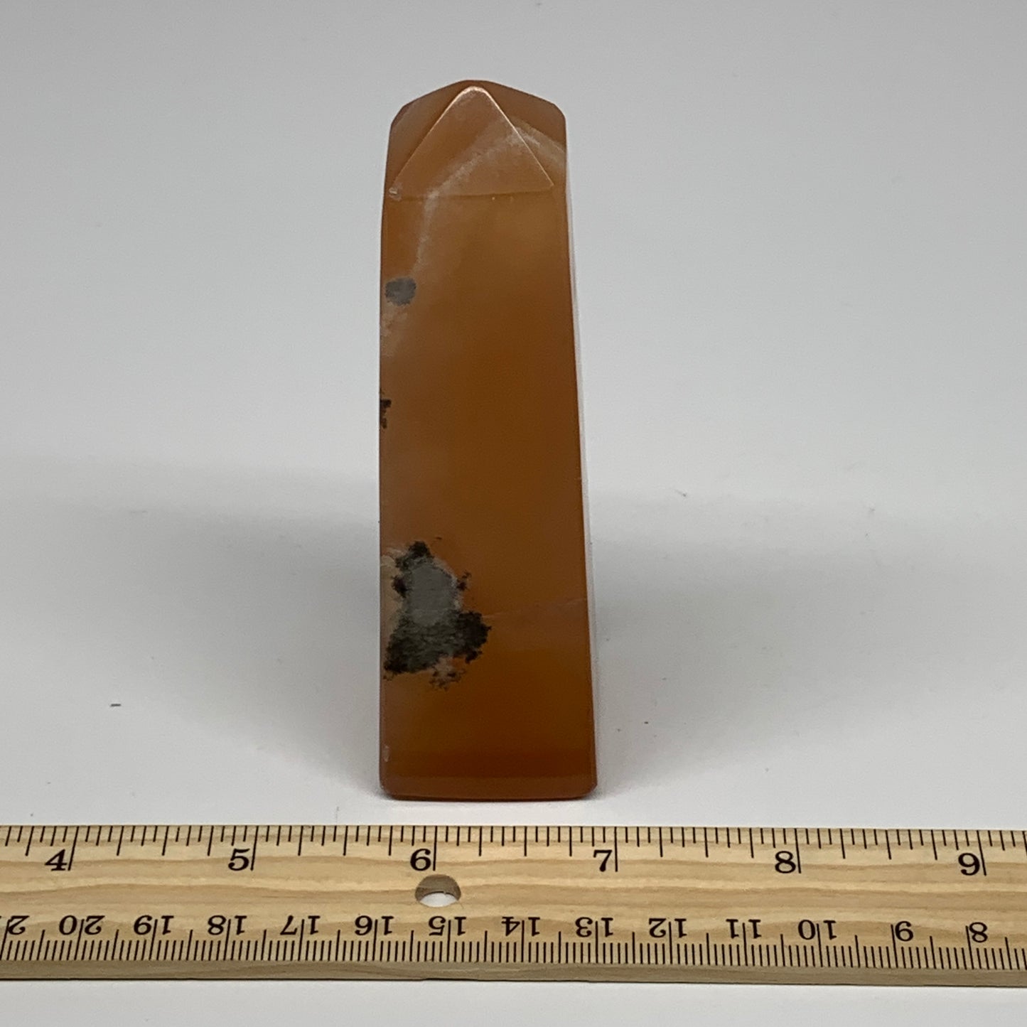 216.3g, 4.4"x1.3", Honey Calcite Point Tower Obelisk Crystal @Pakistan, B26140