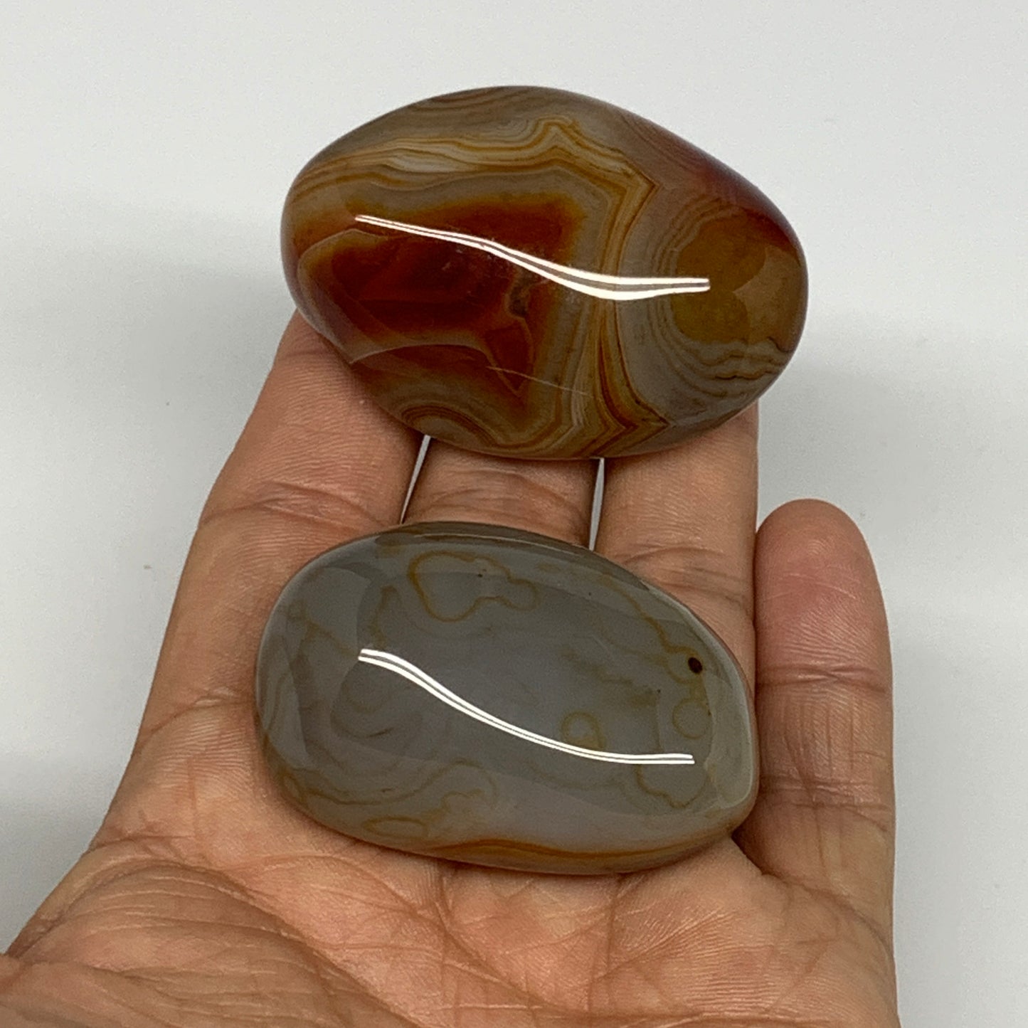 116g, 1.9"-2.1", 2pcs, Sardonyx Palm-Stone Gem Crystal Polished Reiki, B26500