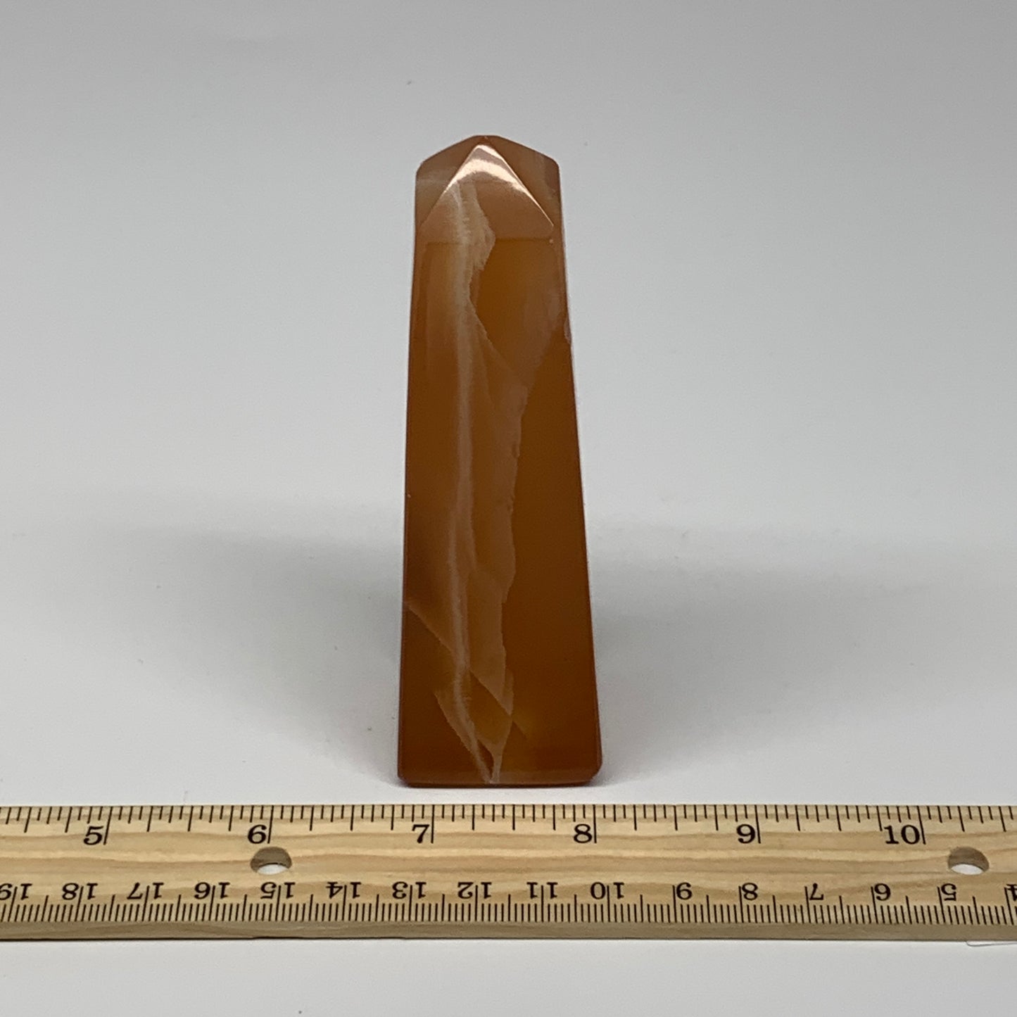 216.3g, 4.4"x1.3", Honey Calcite Point Tower Obelisk Crystal @Pakistan, B26140