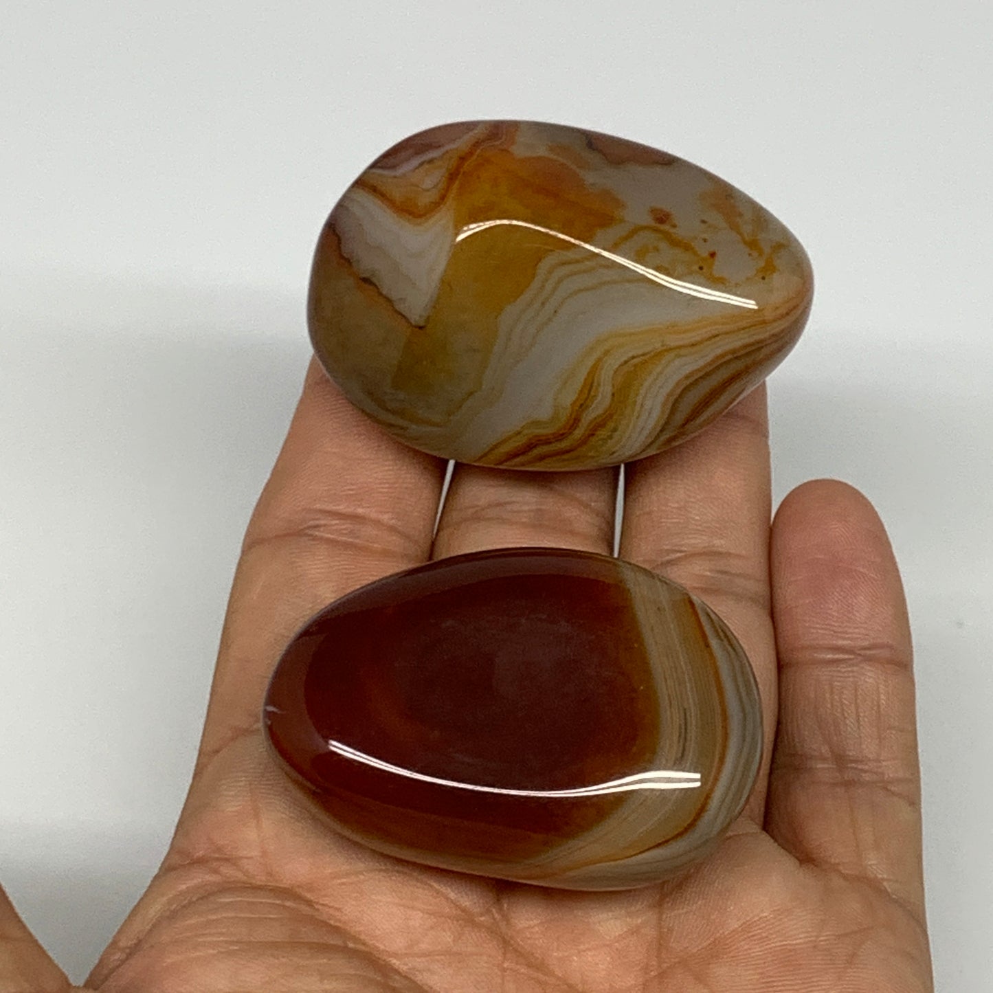 116g, 1.9"-2.1", 2pcs, Sardonyx Palm-Stone Gem Crystal Polished Reiki, B26500
