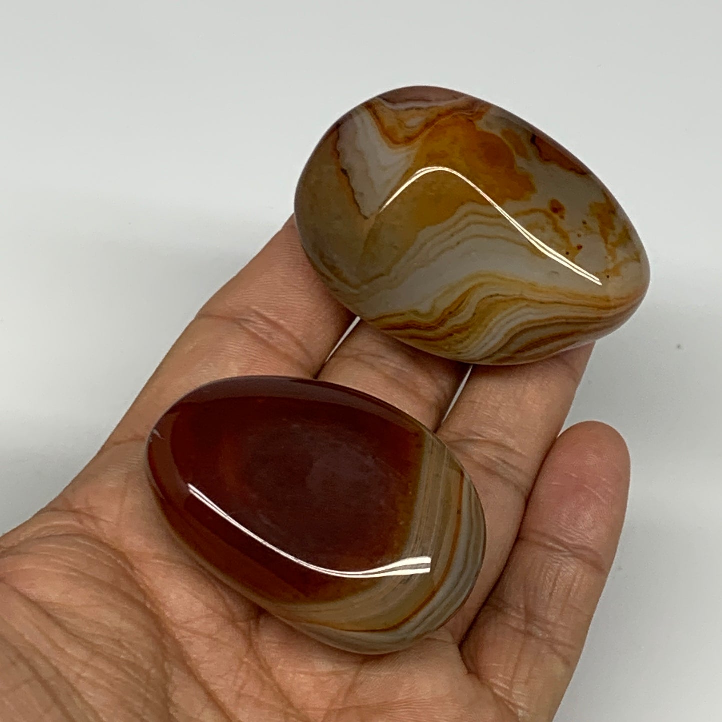 116g, 1.9"-2.1", 2pcs, Sardonyx Palm-Stone Gem Crystal Polished Reiki, B26500