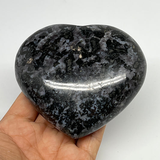 470.2g,3.5"x3.8"x1.4" Indigo Gabro Merlinite Heart Gemstone @Madagascar,B19915