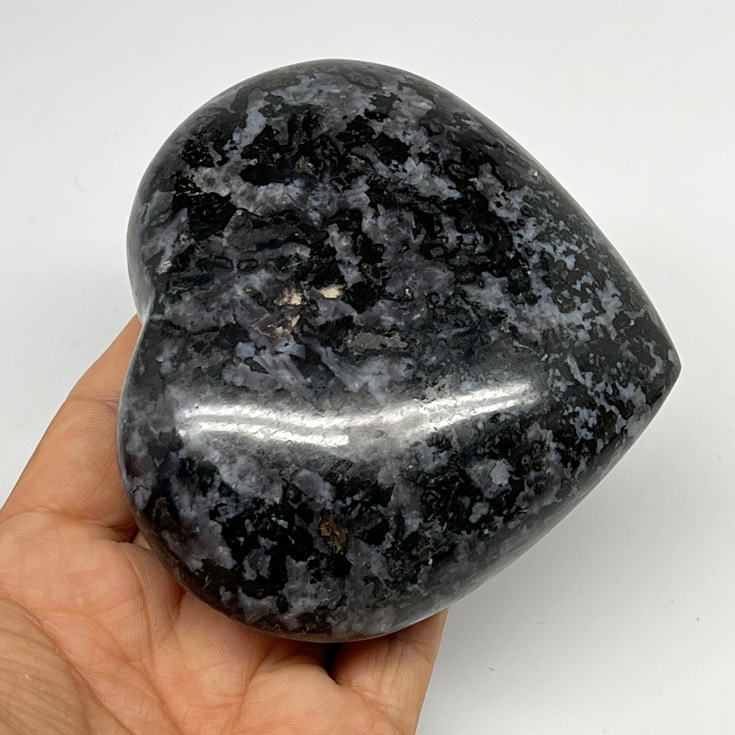 470.2g,3.5"x3.8"x1.4" Indigo Gabro Merlinite Heart Gemstone @Madagascar,B19915