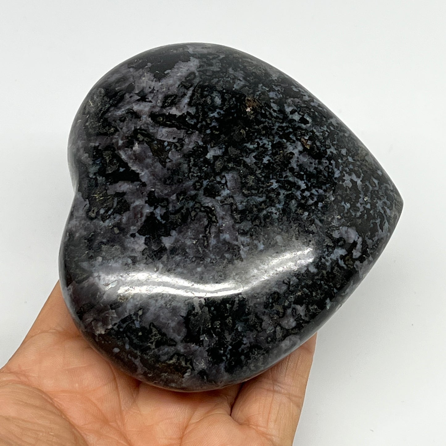 470.2g,3.5"x3.8"x1.4" Indigo Gabro Merlinite Heart Gemstone @Madagascar,B19915
