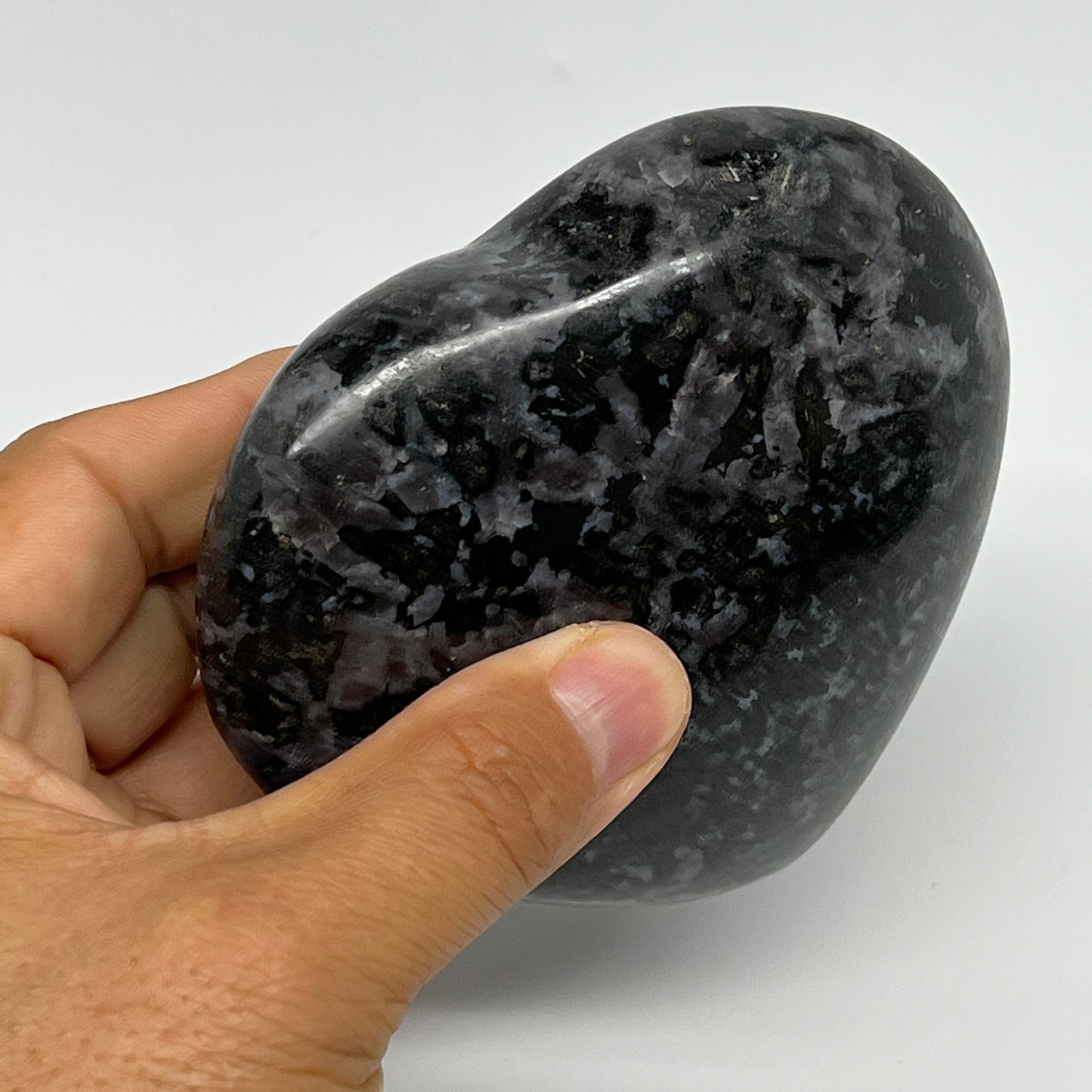 470.2g,3.5"x3.8"x1.4" Indigo Gabro Merlinite Heart Gemstone @Madagascar,B19915