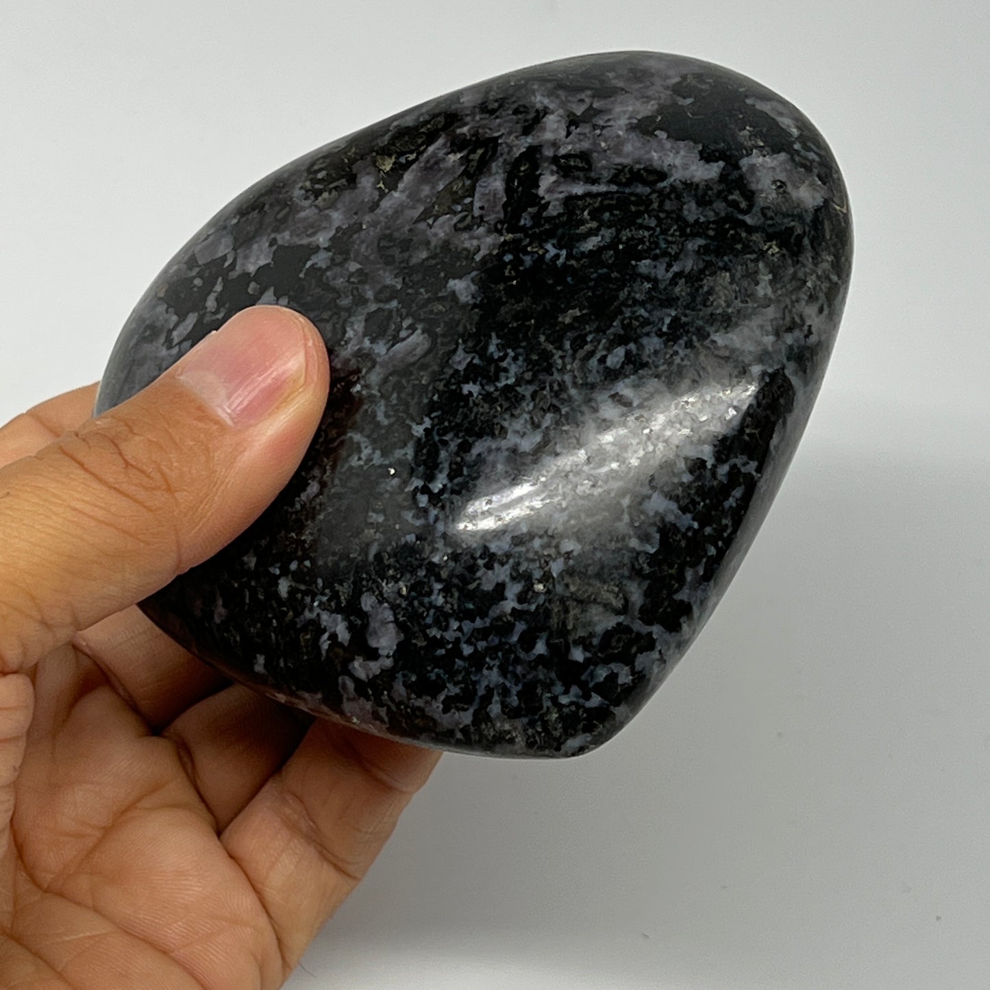 470.2g,3.5"x3.8"x1.4" Indigo Gabro Merlinite Heart Gemstone @Madagascar,B19915
