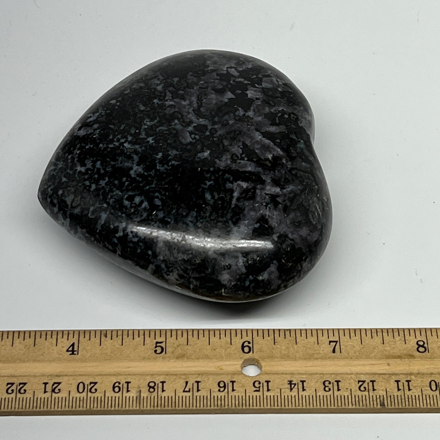 470.2g,3.5"x3.8"x1.4" Indigo Gabro Merlinite Heart Gemstone @Madagascar,B19915