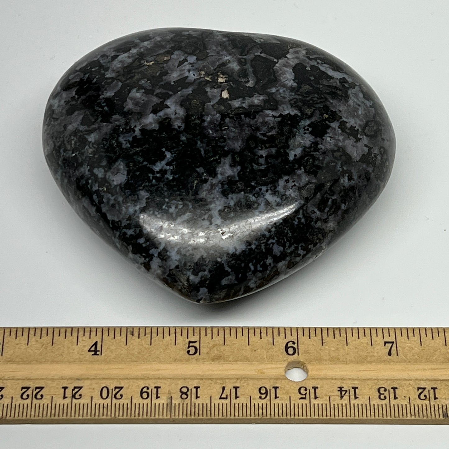 470.2g,3.5"x3.8"x1.4" Indigo Gabro Merlinite Heart Gemstone @Madagascar,B19915