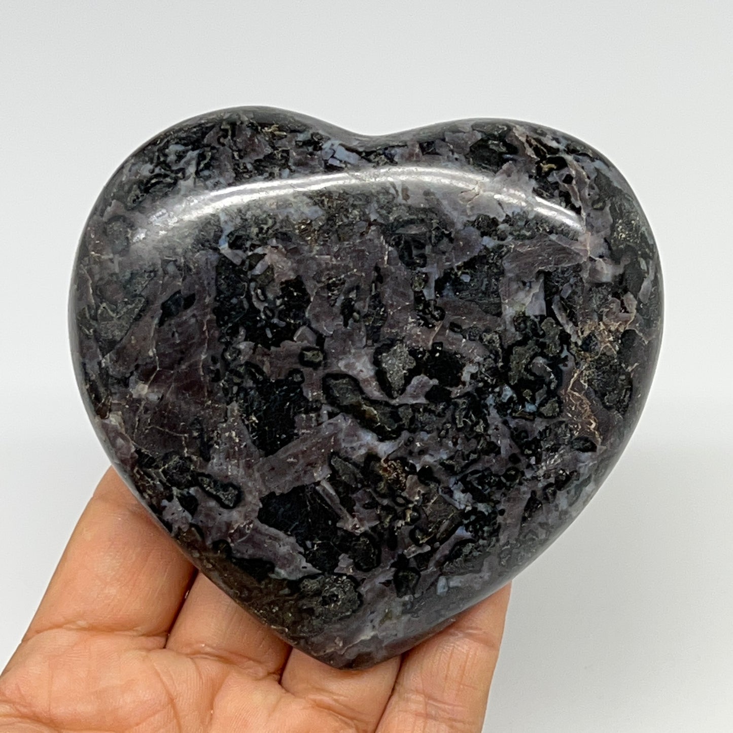 365.2g,3.4"x3.6"x1.1" Indigo Gabro Merlinite Heart Gemstone @Madagascar,B19916