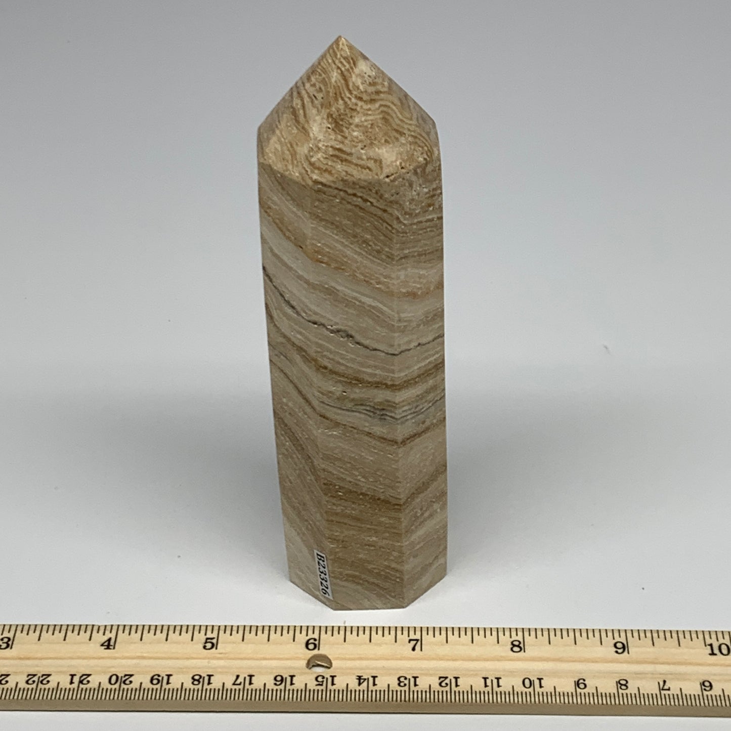 482.2g, 56"x1.7" Natural Chocolate Calcite Tower Point Obelisk Crystal, B23326