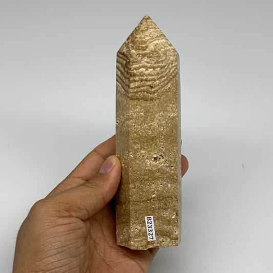 390.2g, 5.7"x1.5" Natural Chocolate Calcite Tower Point Obelisk Crystal, B23327