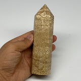 390.2g, 5.7"x1.5" Natural Chocolate Calcite Tower Point Obelisk Crystal, B23327