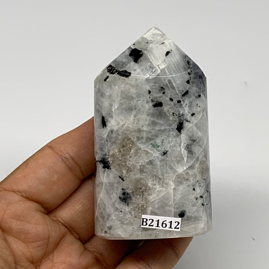 193.4g, 3"x1.7"x1.4" Rainbow Moonstone Tower Obelisk Point Crystal @India,B21612