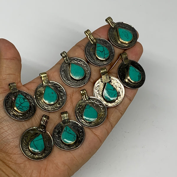 88g, 10pcs, Turkmen Coins Jeweled Synthetic Turquoise Tribal @Afghanistan, B1449