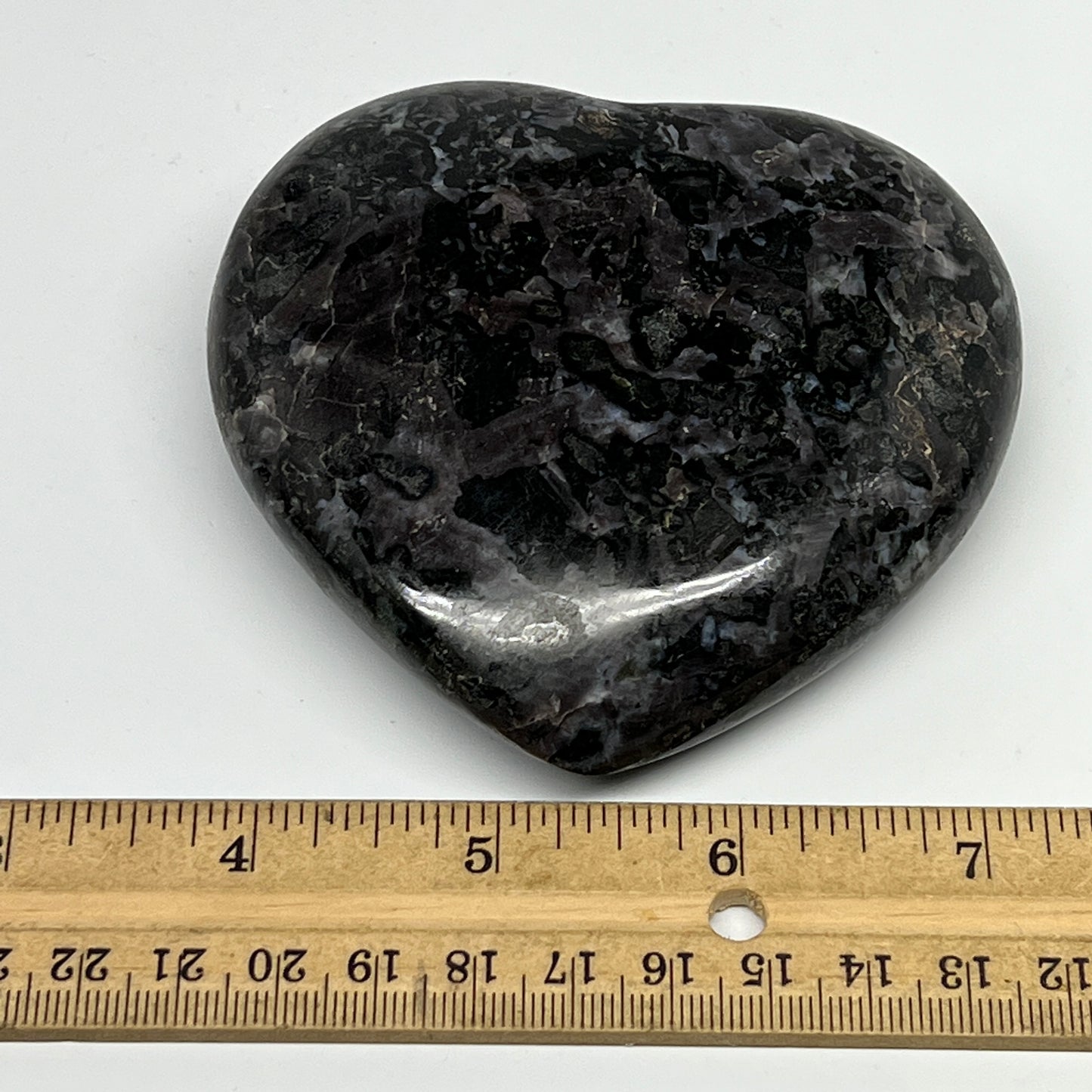 365.2g,3.4"x3.6"x1.1" Indigo Gabro Merlinite Heart Gemstone @Madagascar,B19916