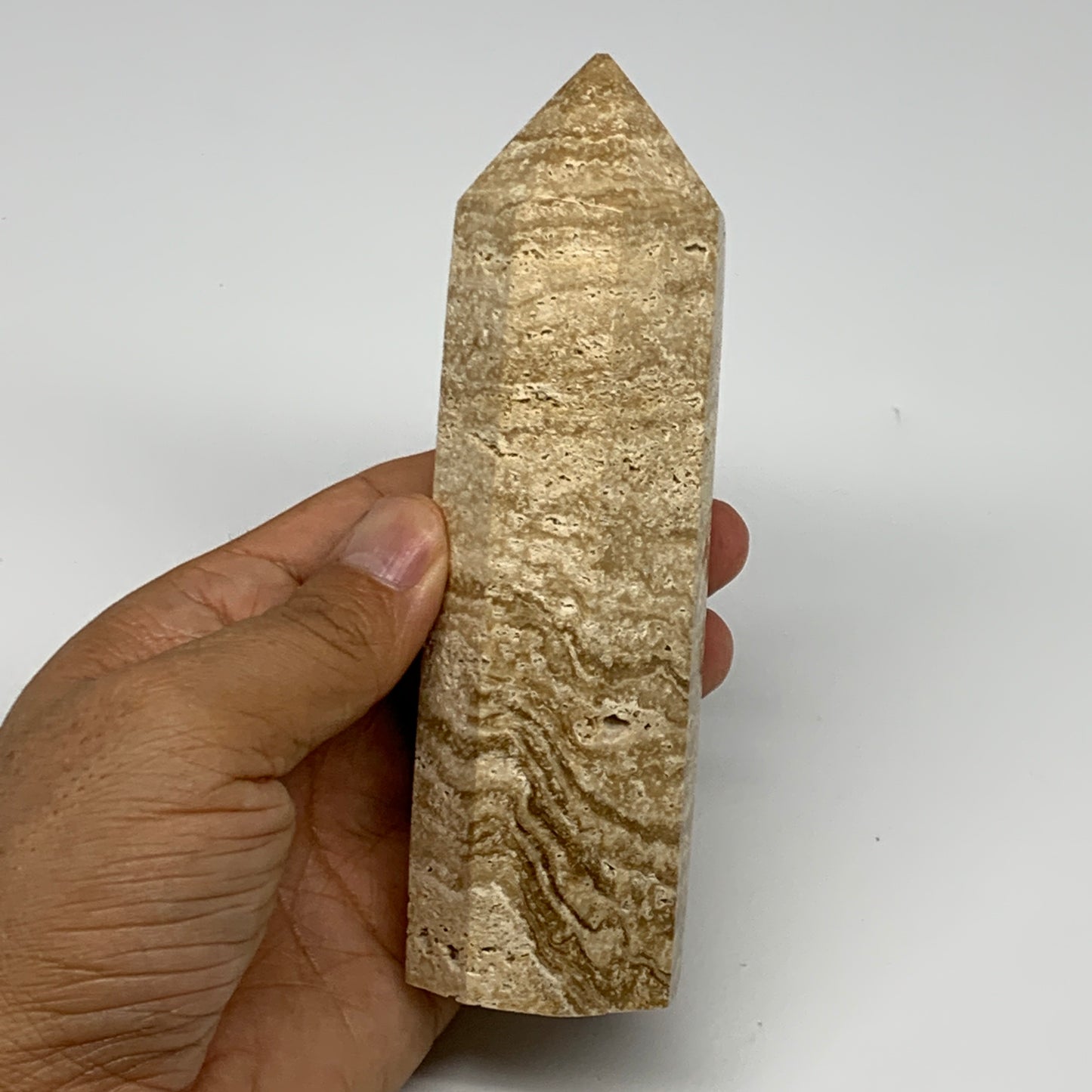 344.5g, 5.4"x1.5" Natural Chocolate Calcite Tower Point Obelisk Crystal, B23328