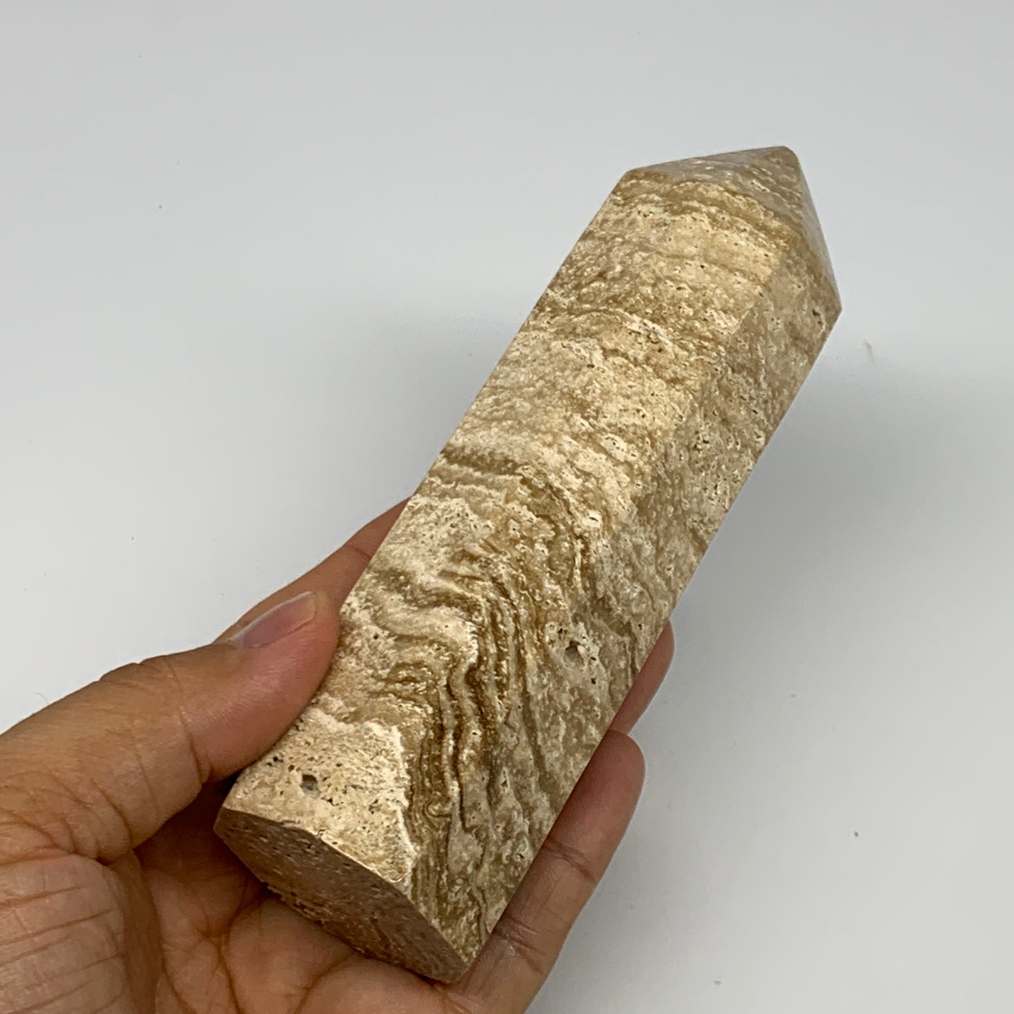 344.5g, 5.4"x1.5" Natural Chocolate Calcite Tower Point Obelisk Crystal, B23328