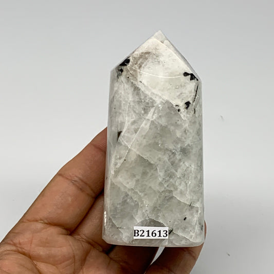 244.3g, 3.5"x1.7"x1.4" Rainbow Moonstone Tower Obelisk Point Crystal, B21613