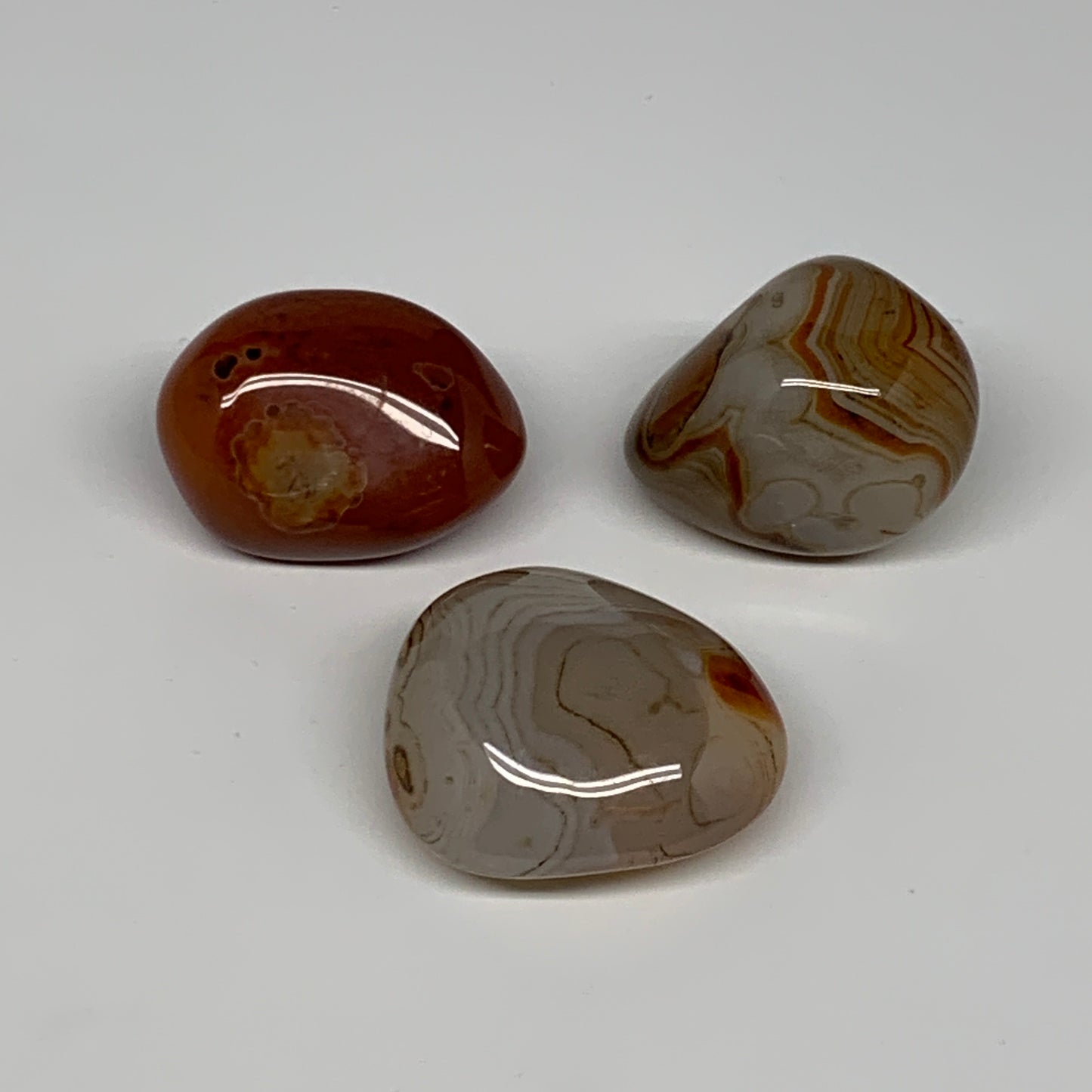 168.8g, 1.7"-1.8", 3pcs, Sardonyx Palm-Stone Gem Crystal Polished Reiki, B26504