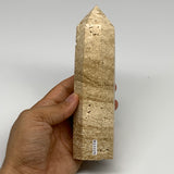 474.4g, 6.5"x1.6" Natural Chocolate Calcite Tower Point Obelisk Crystal, B23329