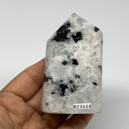 242.5g, 3.2"x1.9"x1.4" Rainbow Moonstone Tower Obelisk Point Crystal, B21614