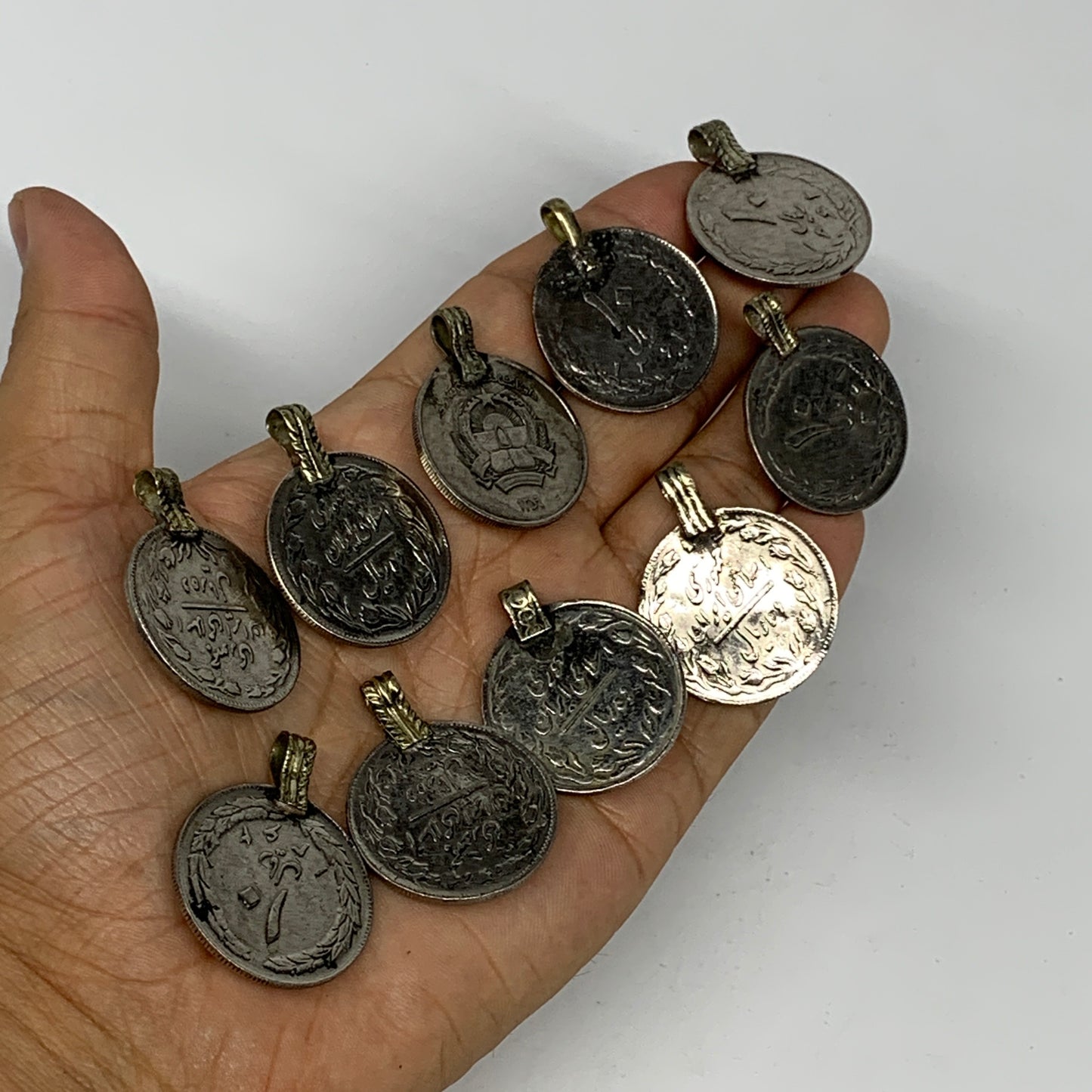 87g, 10pcs, Turkmen Coins Jeweled Synthetic Turquoise Tribal @Afghanistan, B1450