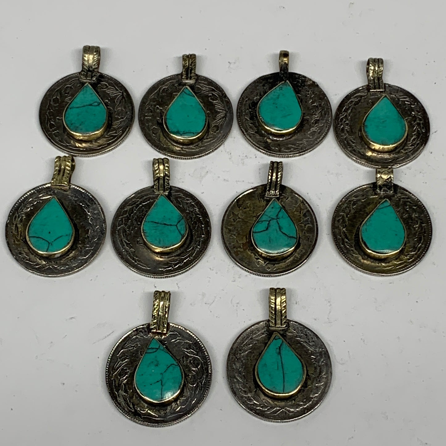 87g, 10pcs, Turkmen Coins Jeweled Synthetic Turquoise Tribal @Afghanistan, B1450