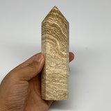 363.6g, 5.5"x1.5" Natural Chocolate Calcite Tower Point Obelisk Crystal, B23330